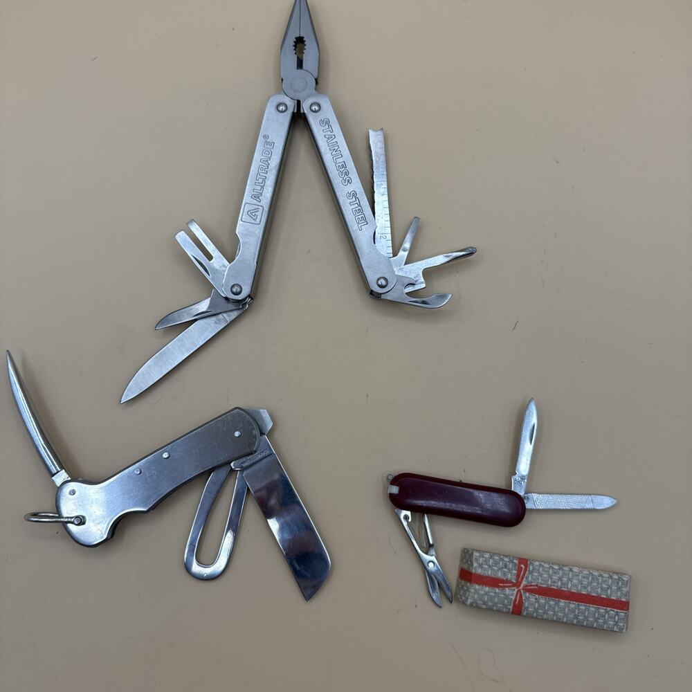 Vintage 3-Piece Multi-Tool & Pocket Knife Lot Alltrade Stainless Steel Japan